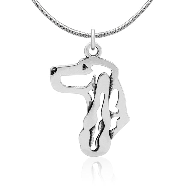 English Cocker Spaniel Necklace Head Design in Sterling Silver on Snake Chain.