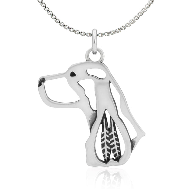 English Springer Spaniel Necklace Head Design in Sterling Silver on Box Chain.