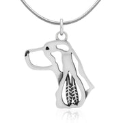 English Springer Spaniel Necklace Head Design in Sterling Silver on Snake Chain.