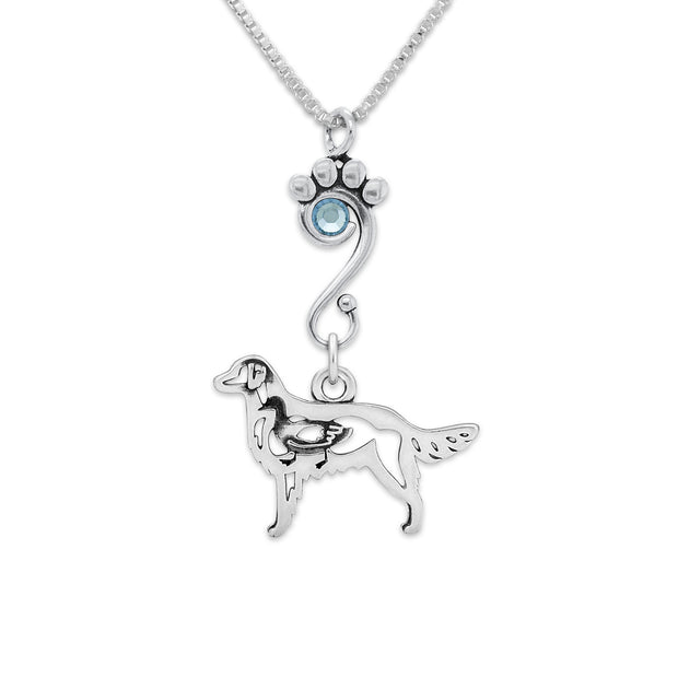 Crystal Flat-Coated Retriever Necklace, w/Duck