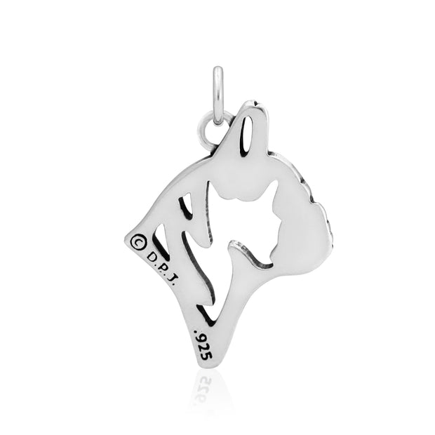 French Bulldog Pendant Head Design in Sterling Silver Back Side View.