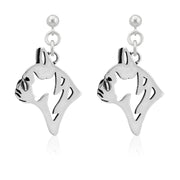 French Bulldog Earrings Head Design in Sterling Silver in Dangle Post.