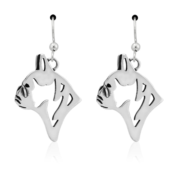 French Bulldog Earrings Head Design in Sterling Silver in French Hook.