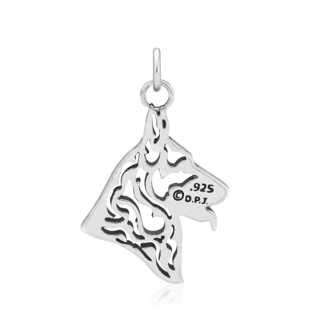 German Shepherd Pendant Head Design in Sterling Silver Back Side View.