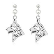 German Shepherd Earrings Head Design in Sterling Silver in Dangle Post.