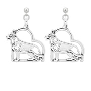 German Shepherd Heart Earrings in Sterling Silver in Dangle Post.