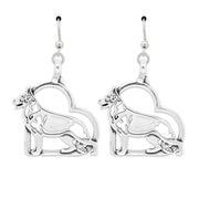 German Shepherd Heart Earrings in Sterling Silver in French Hook.