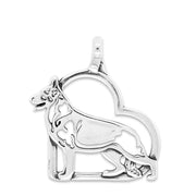 German Shepherd Heart Pendant in Sterling Silver.