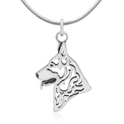 German Shepherd Necklace Head Design in Sterling Silver on Snake Chain.