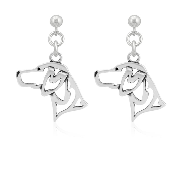 German Shorthaired Pointer Earrings Head Design in Sterling Silver in Dangle Post.