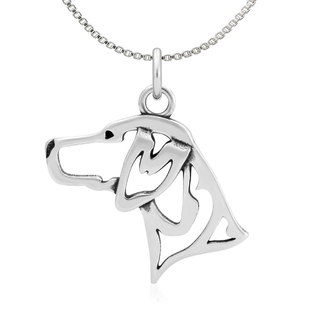 German Shorthaired Pointer Necklace Head Design in Sterling Silver on Box Chain.