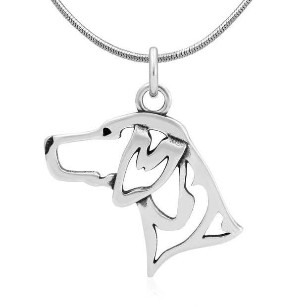 German Shorthaired Pointer Necklace Head Design in Sterling Silver on Snake Chain.