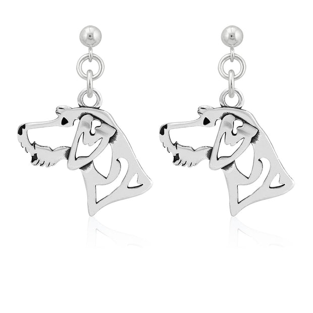 German Wirehaired Pointer Earrings Head Design in Sterling Silver in Dangle Post.