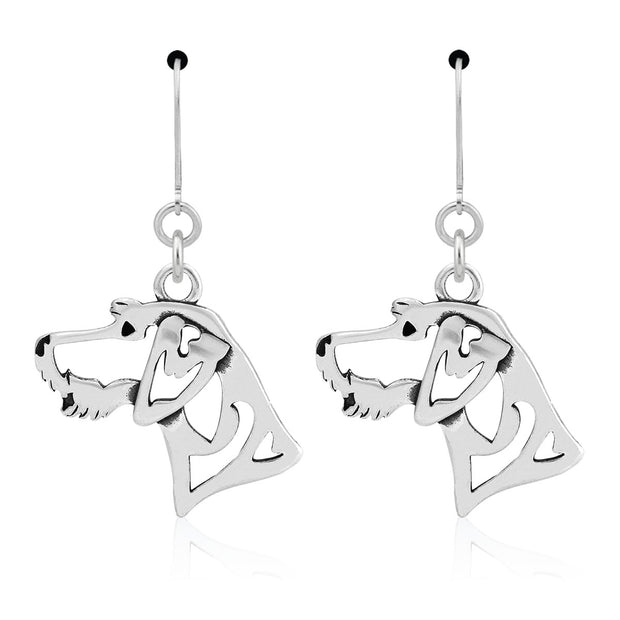 German Wirehaired Pointer Earrings Head Design in Sterling Silver in Leverback.