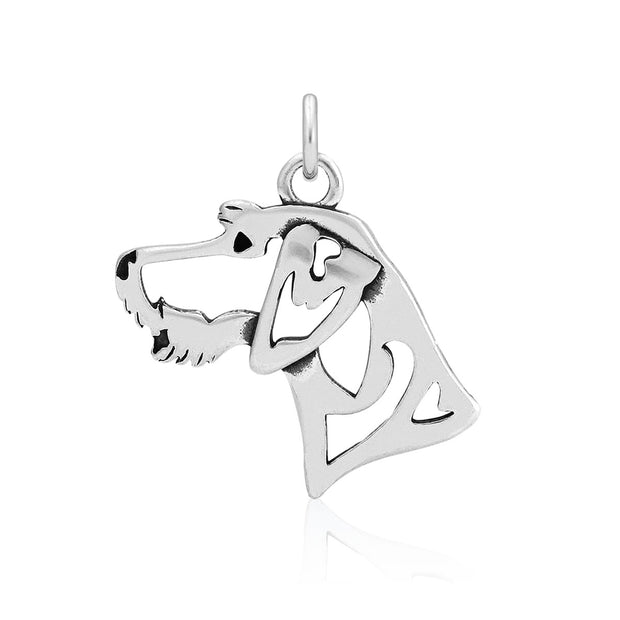 German Wirehaired Pointer Pendant Head Design in Sterling Silver.