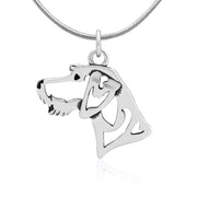 German Wirehaired Pointer Necklace Head Design in Sterling Silver on Snake Chain.