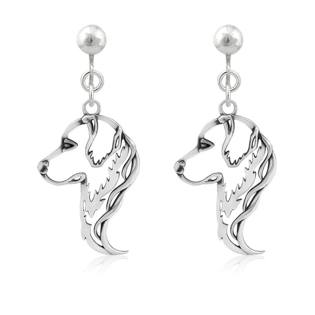 Golden Retriever Clip-On Earrings Head Design in Sterling Silver.