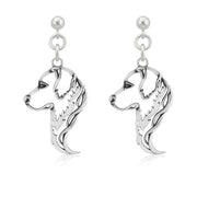 Golden Retriever Earrings Head Design in Sterling Silver in Dangle Post.