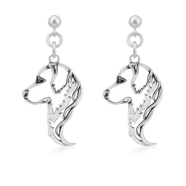 Golden Retriever Earrings Head Design in Sterling Silver in Dangle Post.