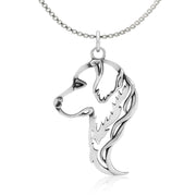 Golden Retriever Necklace Head Design in Sterling Silver on Box Chain.