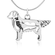 Golden Retriever Necklace Body Design with Pheasant in Sterling Silver on Box Chain.