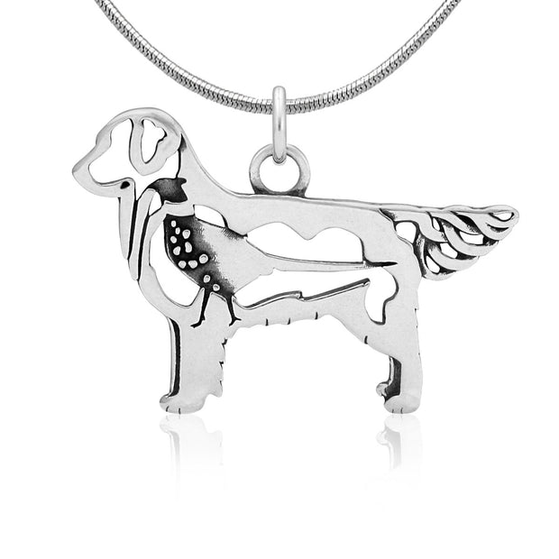 Golden Retriever Necklace Body Design with Pheasant in Sterling Silver on Snake Chain.