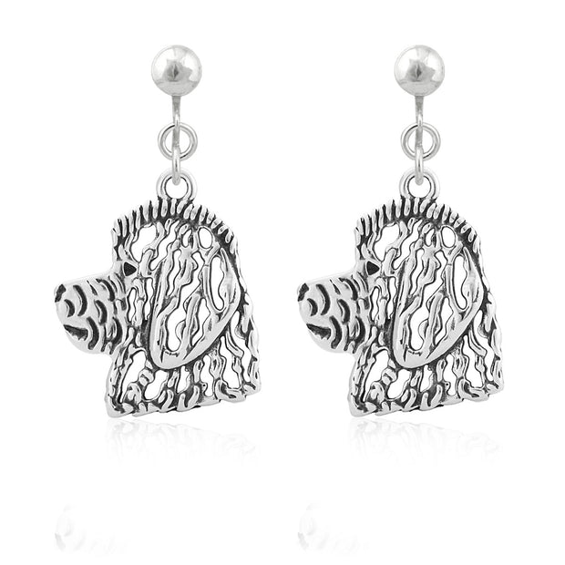 Goldendoodle Clip-On Earrings Head Design in Sterling Silver.