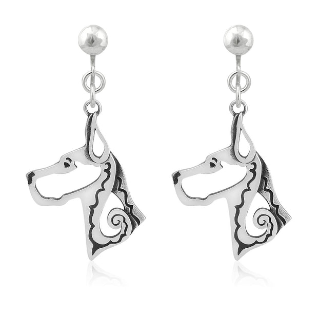 Great Dane Clip-On Earrings Head Design with Cropped Ears in Sterling Silver.