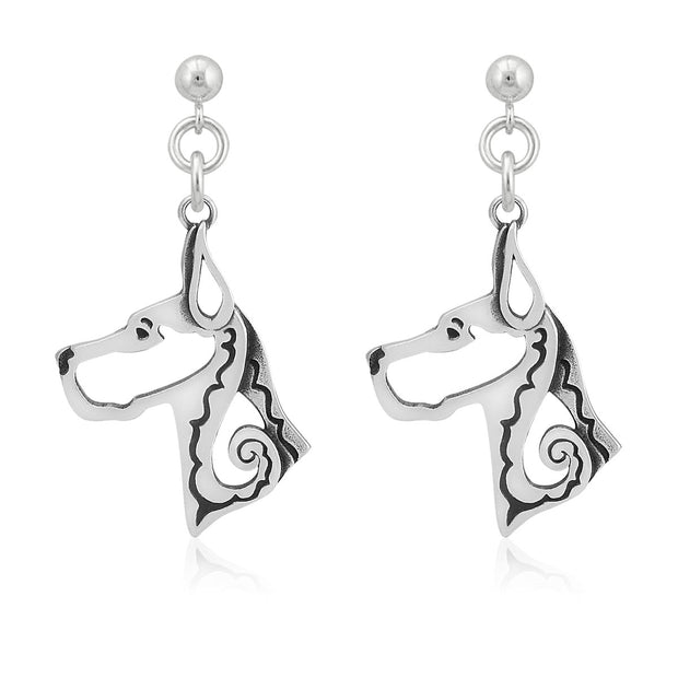 Great Dane Earrings Head Design with Cropped Ears in Sterling Silver in Dangle Post.