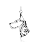 Great Dane Pendant Head Design with Cropped Ears in Sterling Silver.