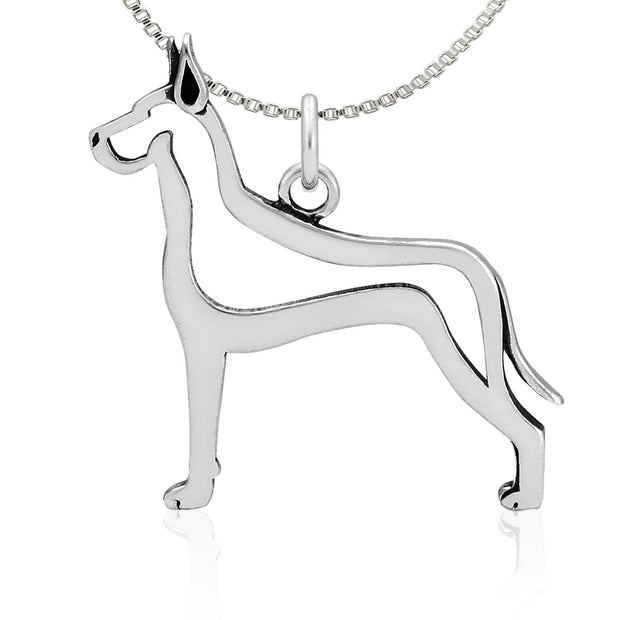 Great Dane Necklace Body Design in Sterling Silver on Box Chain.