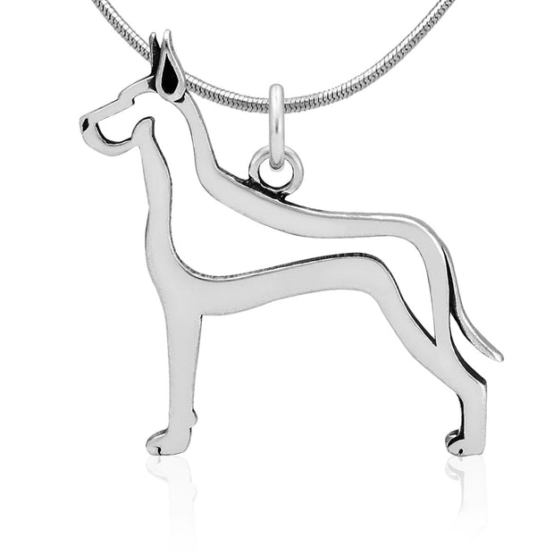 Great Dane Necklace Body Design in Sterling Silver on Snake Chain.