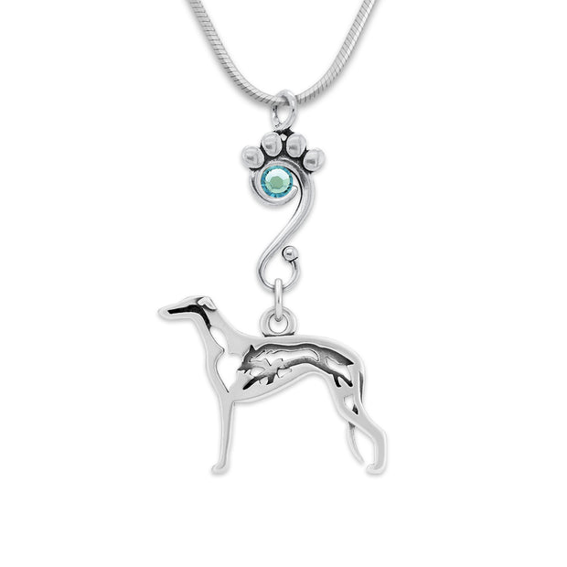 Crystal Greyhound Necklace, w/Fox