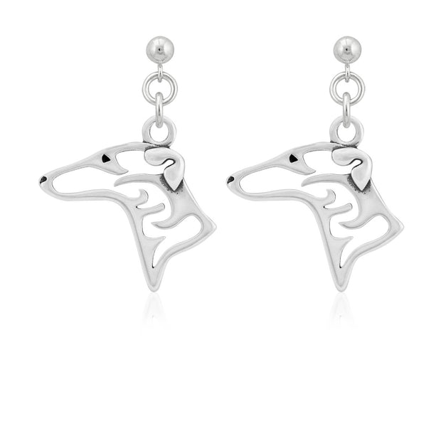 Greyhound Earrings Head Design in Sterling Silver in Dangle Post.