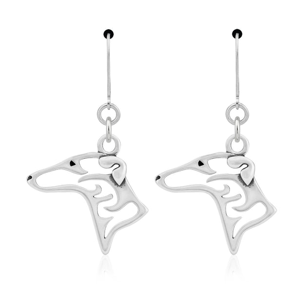 Greyhound Earrings Head Design in Sterling Silver in Leverback.