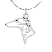 Greyhound Necklace Head Design in Sterling Silver on Box Chain.