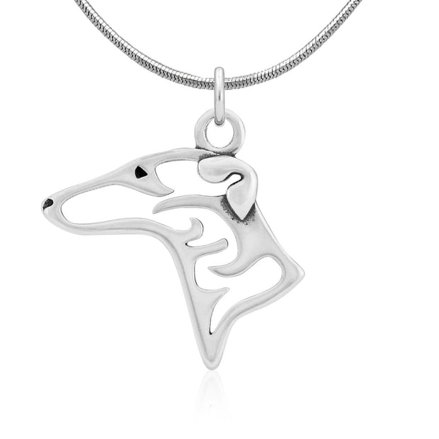 Greyhound Necklace Head Design in Sterling Silver on Snake Chain.