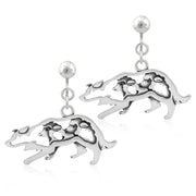 Border Collie Clip-On Earrings Crouching Body Design with Sheep in Sterling Silver.