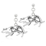 Border Collie Earrings Crouching Body Design with Sheep in Sterling Silver in Dangle Post.