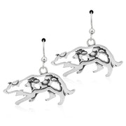 Border Collie Earrings Crouching Body Design with Sheep in Sterling Silver in French Hook.