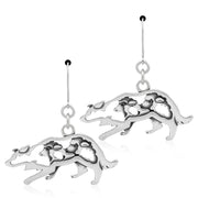 Border Collie Earrings Crouching Body Design with Sheep in Sterling Silver in Leverback.