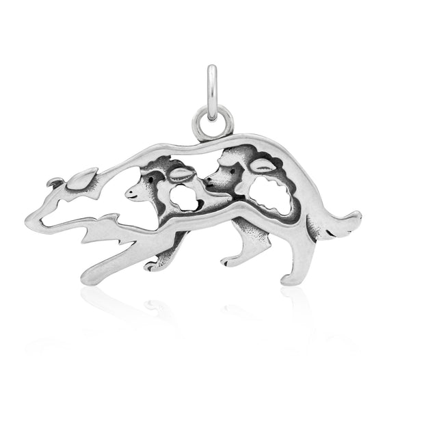 Border Collie Pendant Crouching Body Design with Sheep in Sterling Silver.