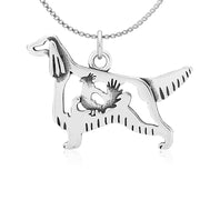 Irish Setter Necklace Body Design with Grouse in Sterling Silver on Box Chain.