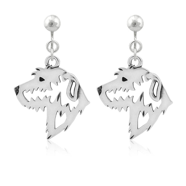 Irish Wolfhound Clip-On Earrings Head Design in Sterling Silver.