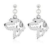 Irish Wolfhound Earrings Head Design in Sterling Silver in Dangle Post.