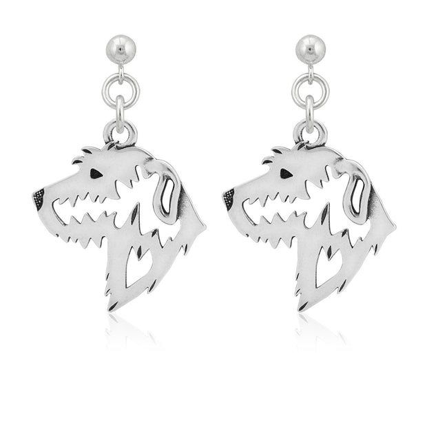 Irish Wolfhound Earrings Head Design in Sterling Silver in Dangle Post.