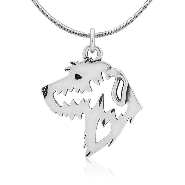 Irish Wolfhound Necklace Head Design in Sterling Silver on Snake Chain.