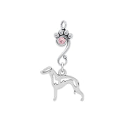 Italian Greyhound Pendant Body Design with Light Amethyst Crystal in Sterling Silver.