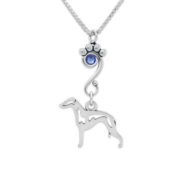 Italian Greyhound Necklace Body Design with Rose Gold Crystal in Sterling Silver on Snake Chain.