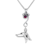 Italian Greyhound Necklace Head Design with Volcano Crystal in Sterling Silver on Box Chain.